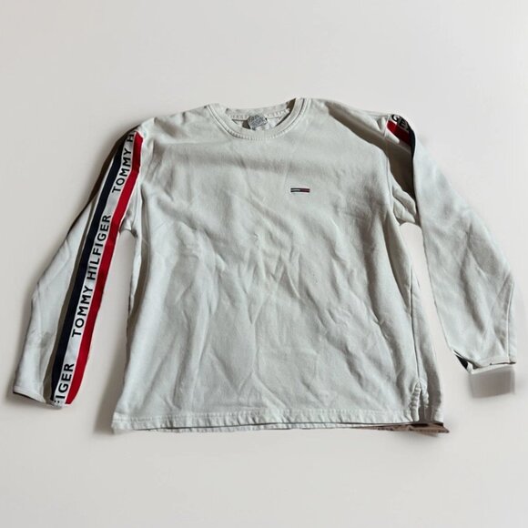 Vintage Tommy Hilfiger sweatshirt Mens XL Spell Out Arms Made In USA FLAWS - Picture 1 of 11